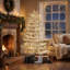 Sapin de Noël artificiel blanc de 1,83 m (6 pi) préilluminé, en forme de peuplier faux-tremble, avec 623 extrémités de branches en PE, 420 lumières DEL blanc chaud, sections articulées et support métallique pliable pour la décoration des fêtes de fin d'année.