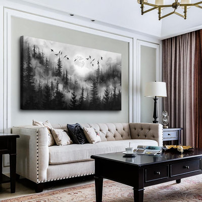 Forêt, arbre, peinture, salon, paysage moderne, art mural, impressions sur toile, images en noir et blanc, décoration de la chambre, salle de bain, bureau, décoration murale