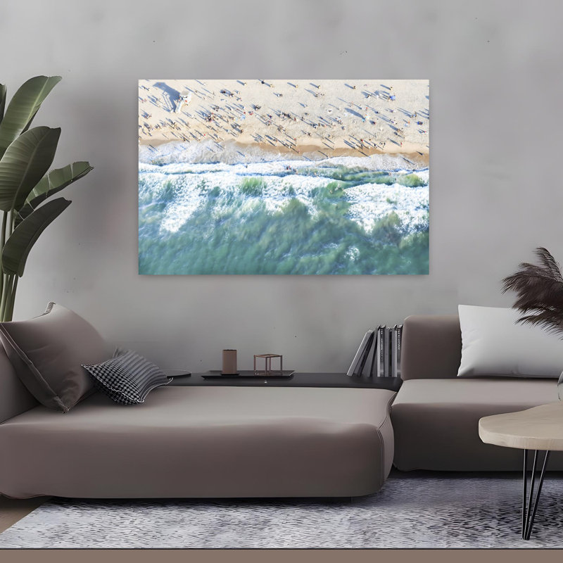Art mural de plage contemporaine aérienne, H 32 po x l 48 po