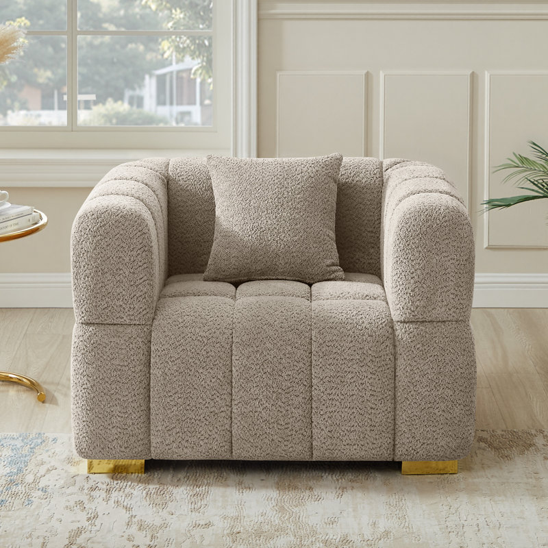 44In Oversized Boucle Tufted Accent Chair, Camel