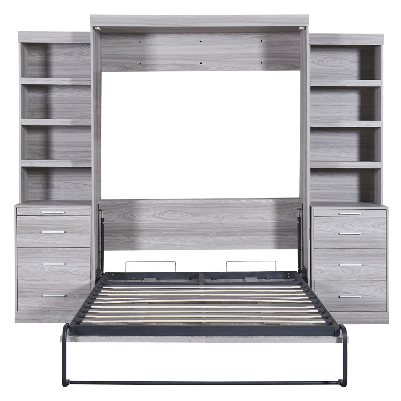 Lit escamotable avec tablettes et tiroirs de rangement