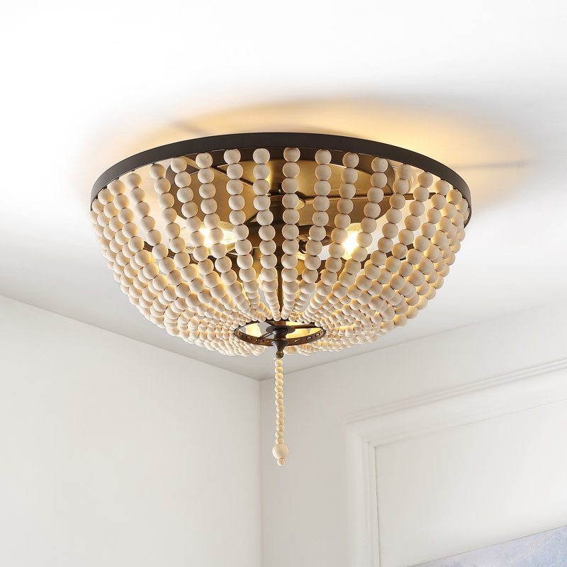 Ohlone Farmhouse Wood Beaded/Metal LED Flush Mount, 12.5" H x 15" W x 15" D, Black