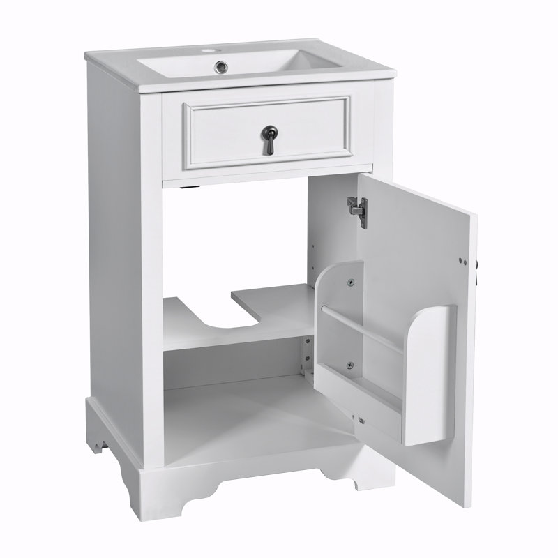 Storage Bathroom Vanity with Ceramic Sink, White