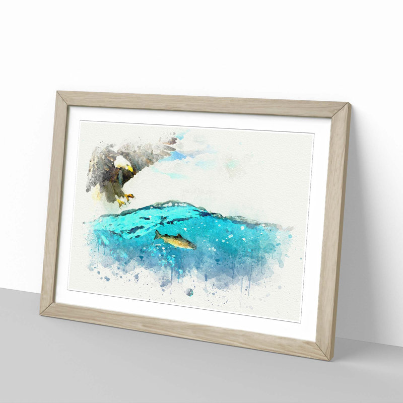 Eagle Hunting for Fish - Picture Frame Graphic Art Print, Oak Framed, 48cm H x 65cm W x 2cm D