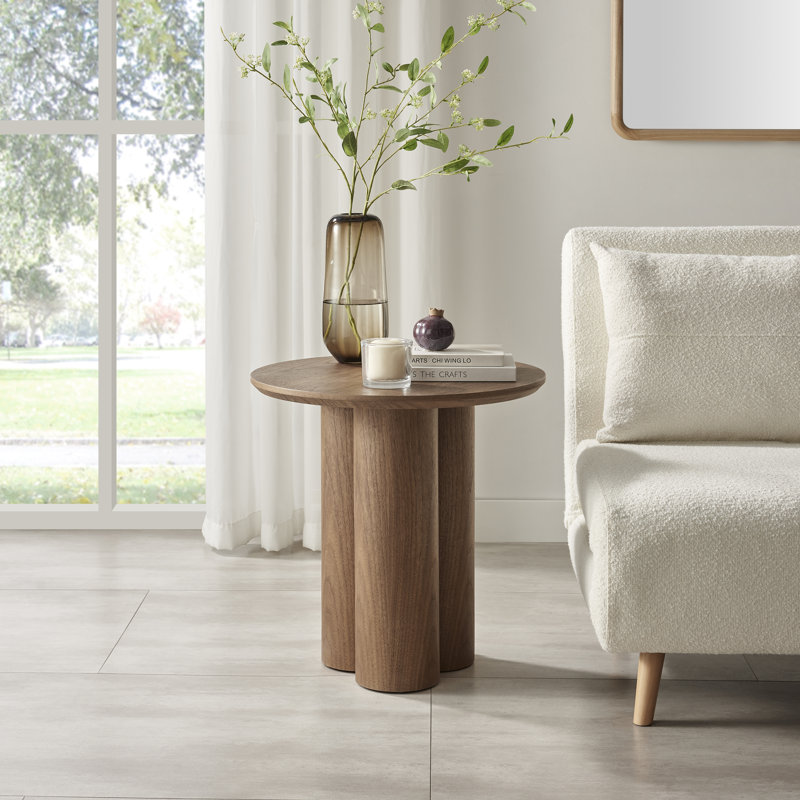 Delshawn Pedestal End Table, Walnut