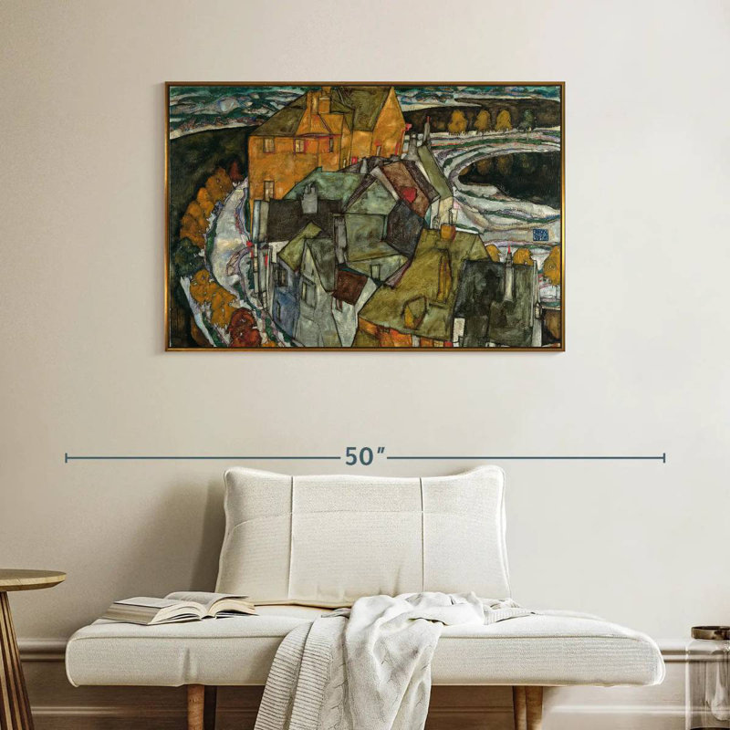 Croissant des maisons II, Cadre flottant doré, 40 po x 27 po