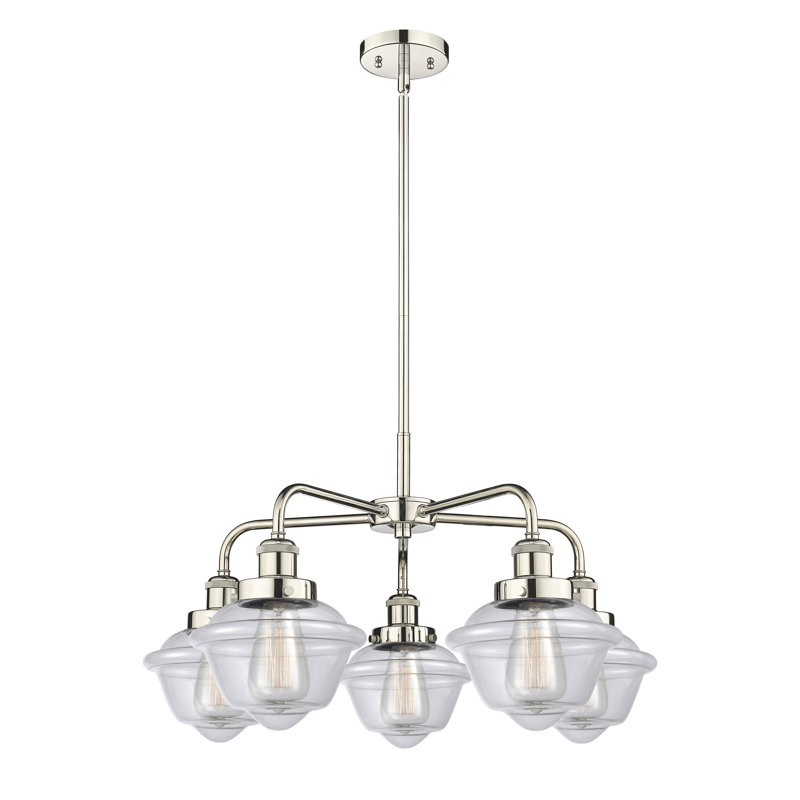 Grourke 5 - Light Glass Dimmable Chandelier, Clear, Polished Nickel