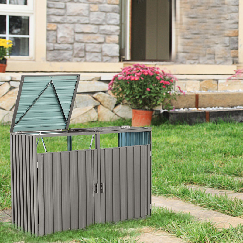 Remise en métal pour poubelle pour jardin - Gris pour 2 poubelles en acier galvanisé, rouille, facile à nettoyer et à entretenir