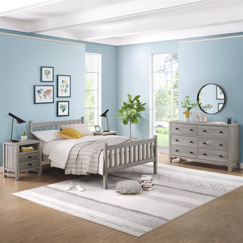 Ensemble de chambre à coucher 4 pièces Windsor avec lit simple à lattes et commode 6 tiroirs Windsor, Complète