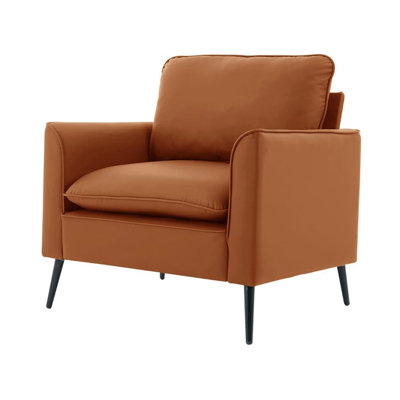 Pimi Sofa Chair Set of 2, Brown Faux Leather, Retro Style Black Legs