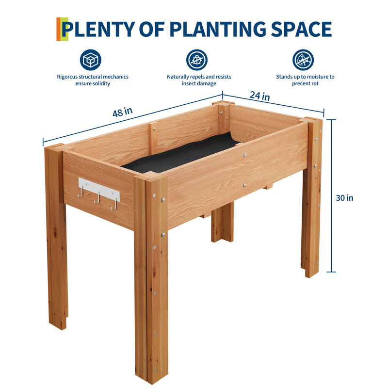Boîte à fleurs surélevée de 46 po avec pieds surélevés et jardinière, 30'' H x 46.06'' W x 23.1'' D, Brown