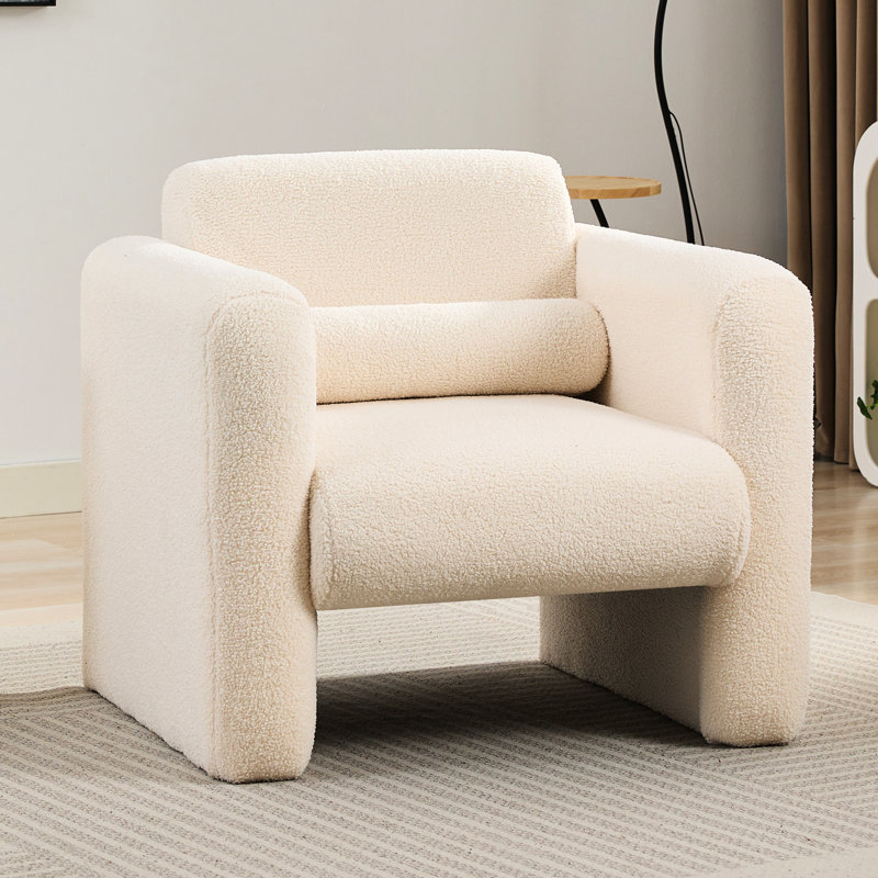 Fauteuil de lecture moderne et confortable de couleur crème rembourré avec, pour la chambre à coucher, le bureau et la salle à manger - Fauteuil rembourré confortable en tissu respirant