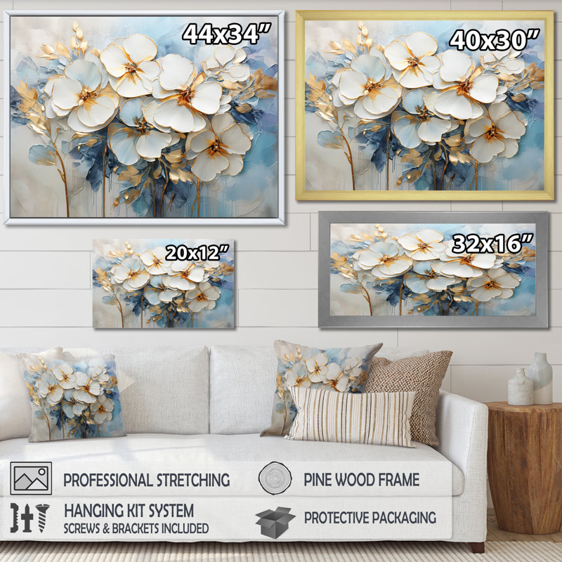 Jardin blanc et bleu Pensies, H 12 po x l 20 po x P 1 po, Cadre flottant noir
