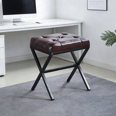 Stool/Chair,1Pcs,BROWN Leather,Metal Leg,40.5X33.5X44.5Cm