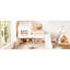Lit mezzanine simple blanc avec toboggan et maisonnette, décor de lune étoilée, fenêtre, éclairage à DEL, conception de maisonnette en bois de pin, couleur, éléments en forme de lune, lumières, structure-129627265-129627266