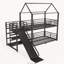 Lit superposé simple en métal avec escalier de rangement et glissade de sécurité-899918643