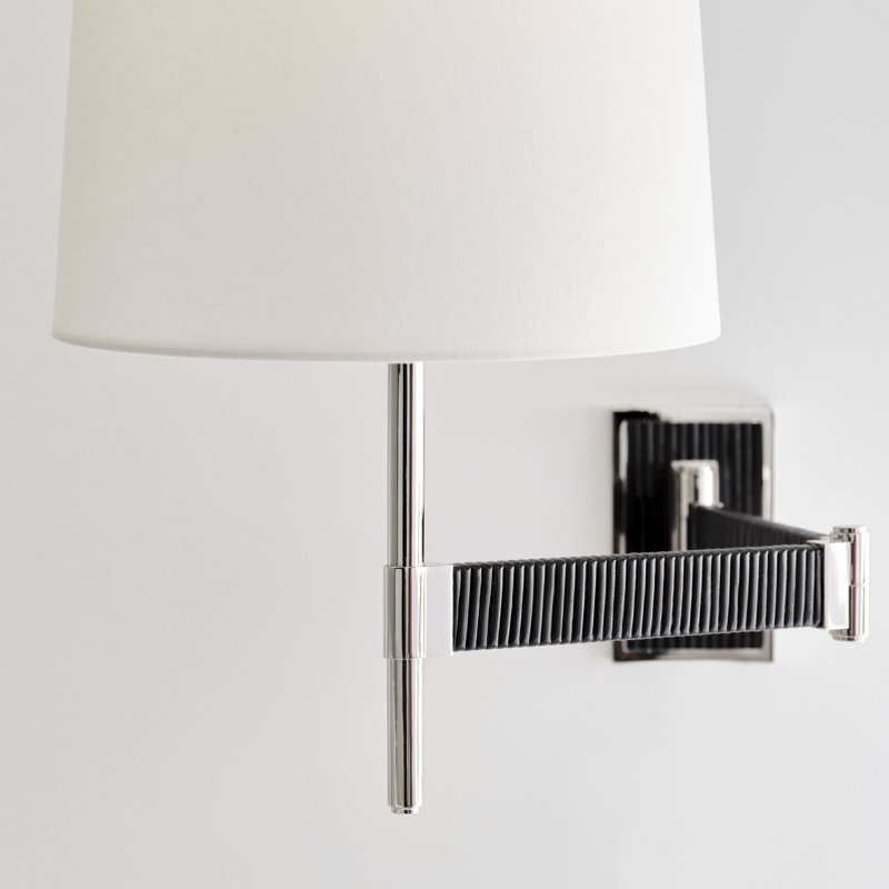 Suzanne Kasler Elle Swing Arm Sconce, Polished Nickel/Black Rattan