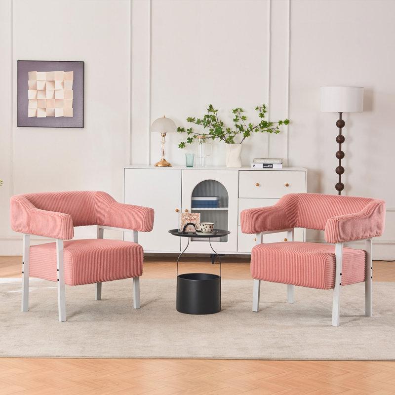 Modern Metal Frame Accent Chair Armchair For Living Room,Bedroom(Set of 2), Pink, White