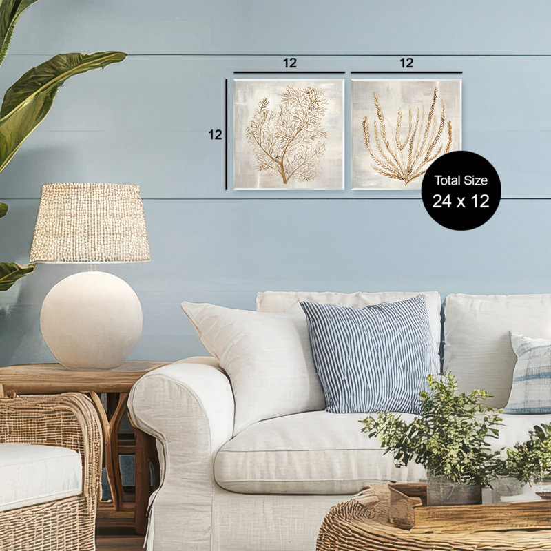 Ensemble de 2 plaques murales Beige Tides Coral Branches, design par Hannah Dawson