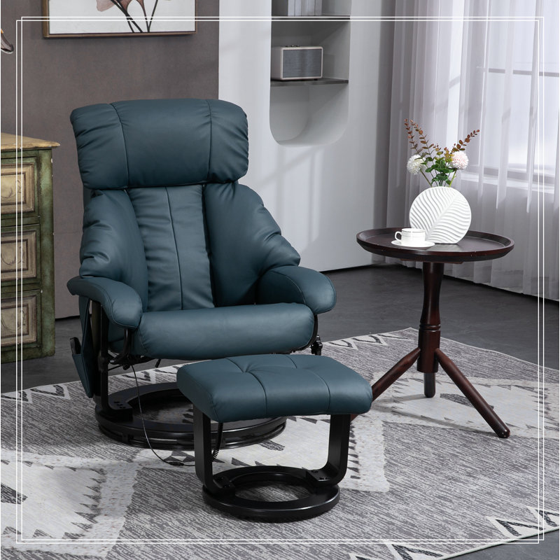 Comfortable 360° Swivel Recliner Chair with Footstool for Relaxation  30" W x 31.5" D x 40.25" H. Reclining Size: 44" L x 31" W x 36.25" H. Assembly required.