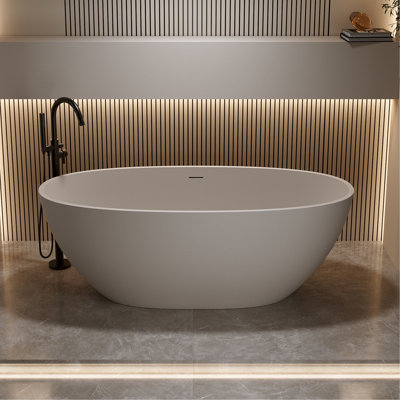 71'' Freestanding Bathtub With Overflow And Pop - Up Drain, Beige Solid Surface, Walls, Excellent Insulation Soaking Tub, Stone Resin Slow Heat Dissipation, Rounded Smooth Surface