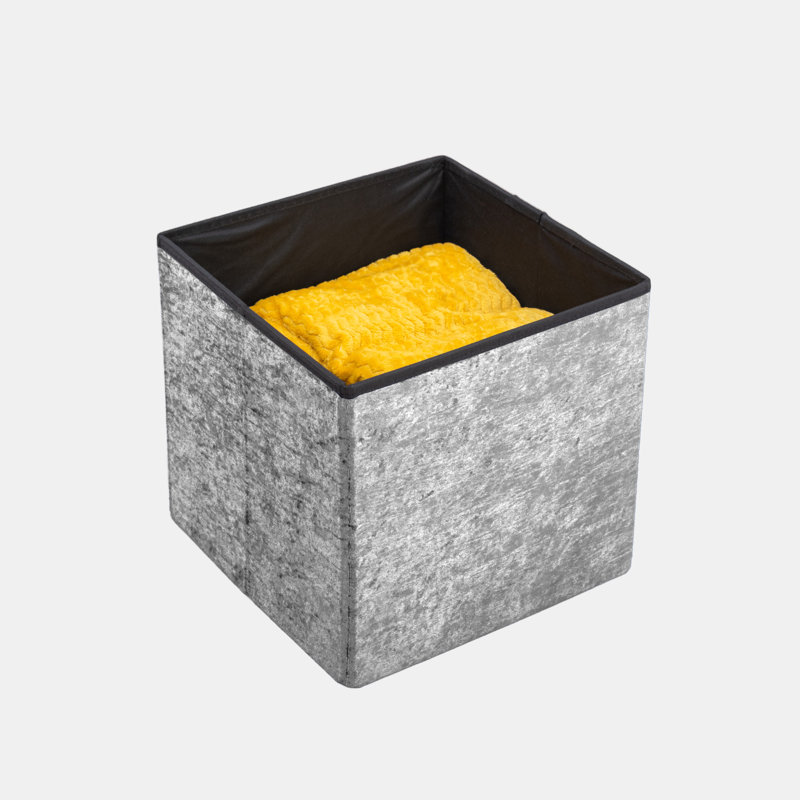 38 CRUSHED VELVET STORAGE BOX, Silver, 38cm H x 40cm W x 6cm D