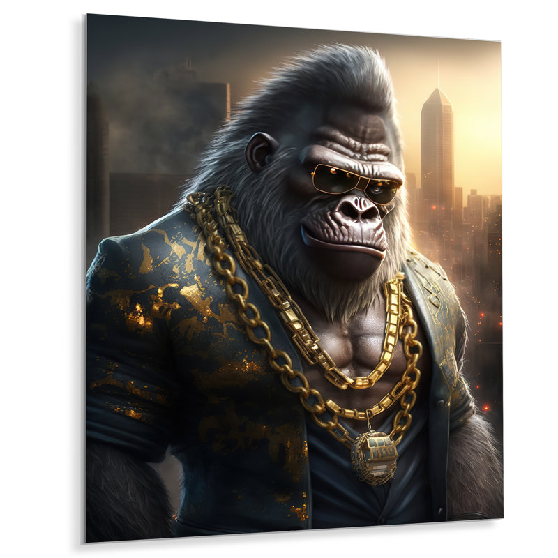 Gangster Gorilla I - décoration murale animaux en métal, H 32 po x l 16 po x P 1 po