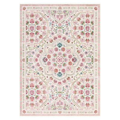 Washable Floral 10x13 Area Rugs for Living Room Farmhouse Non Slip Bedroom Rug for Nursery Playroom Dining Room Rugs Beige Pink