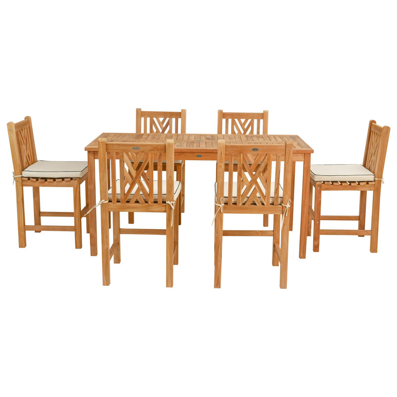 6 - Person Teak Wood Patio Dining Set with Rectangular Table , Cushions Included