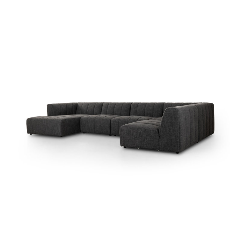 Langham 157" Wide Symmetrical Modular Sectional, Saxon Charcoal Polyester Blend, Left Hand Facing
