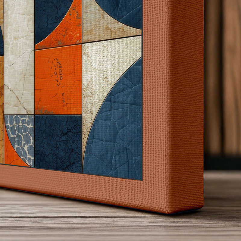 Geometric Tile Study Mid-Century - Wrapped Canvas, 36x24 - 91.4 x 61.0 cm, Terracotta Border