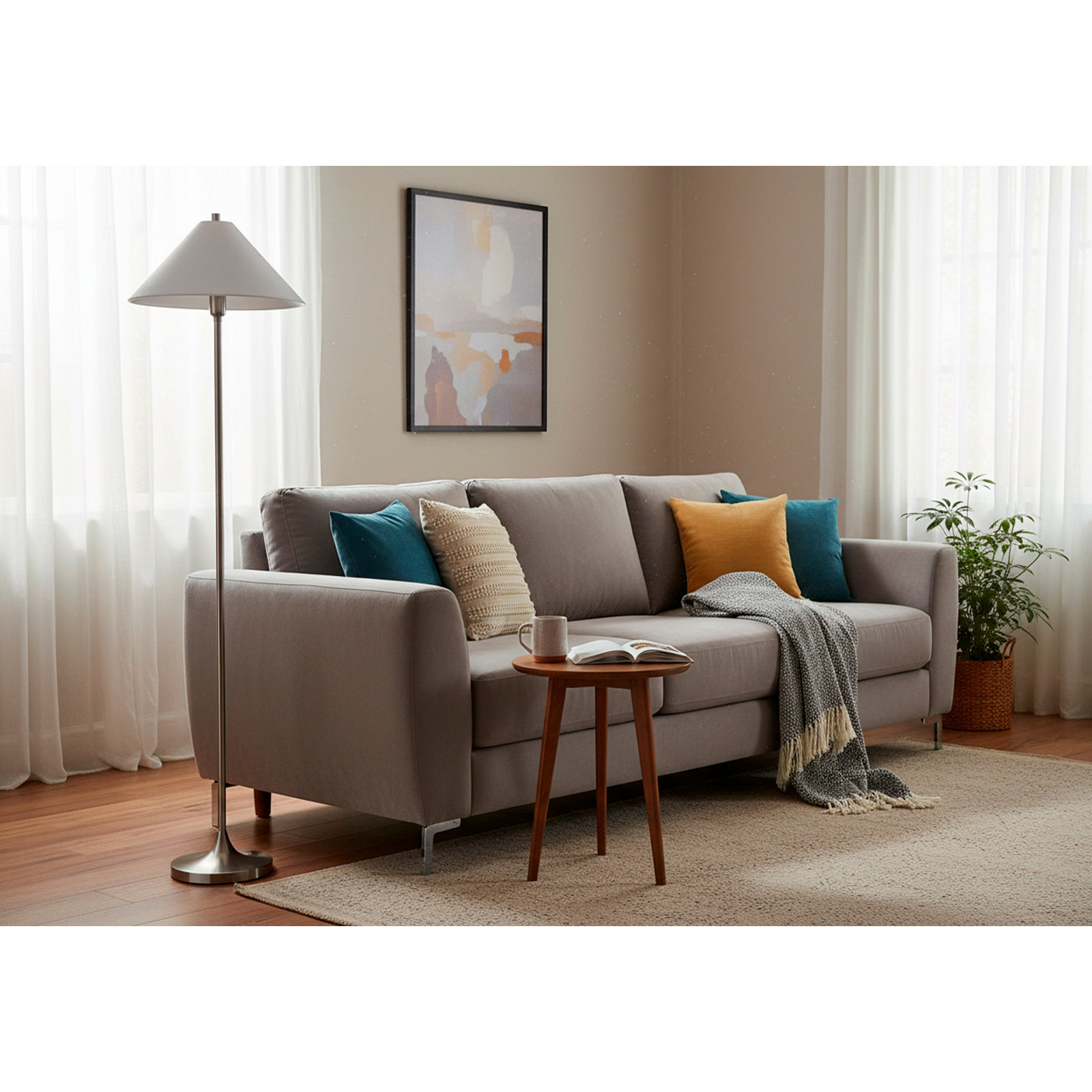 60" Floor Lamp, Brushed Steel