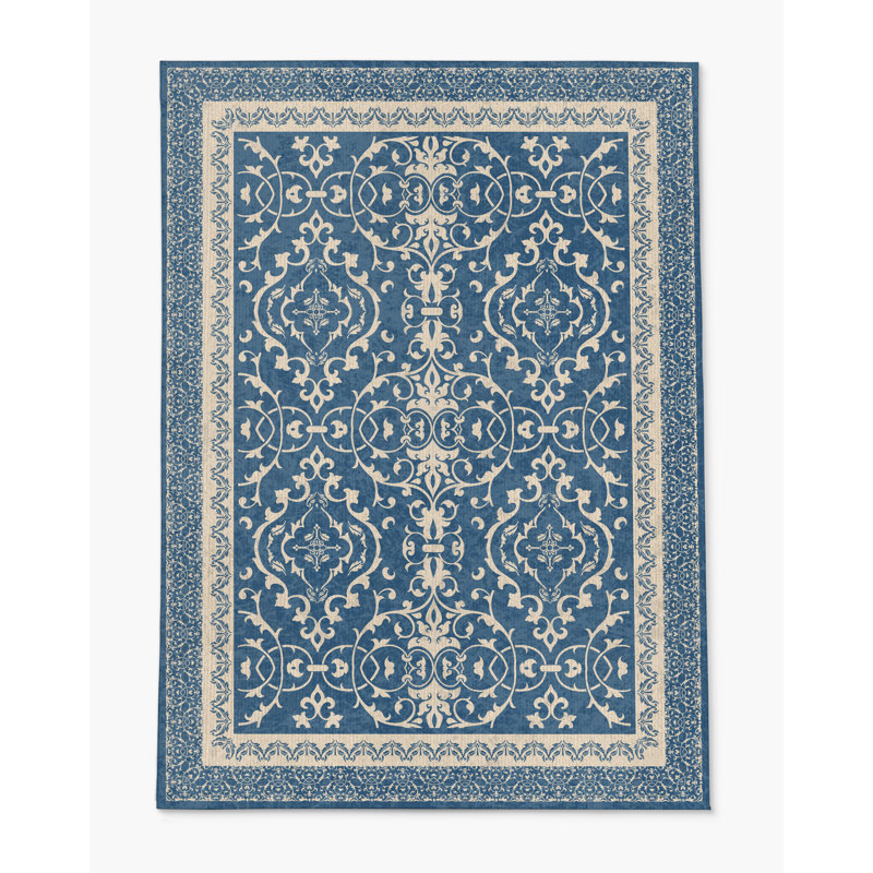Tapis de chaise rectangulaire à poils courts Rao, L 48 po x L 72 po, Bleu pigeon