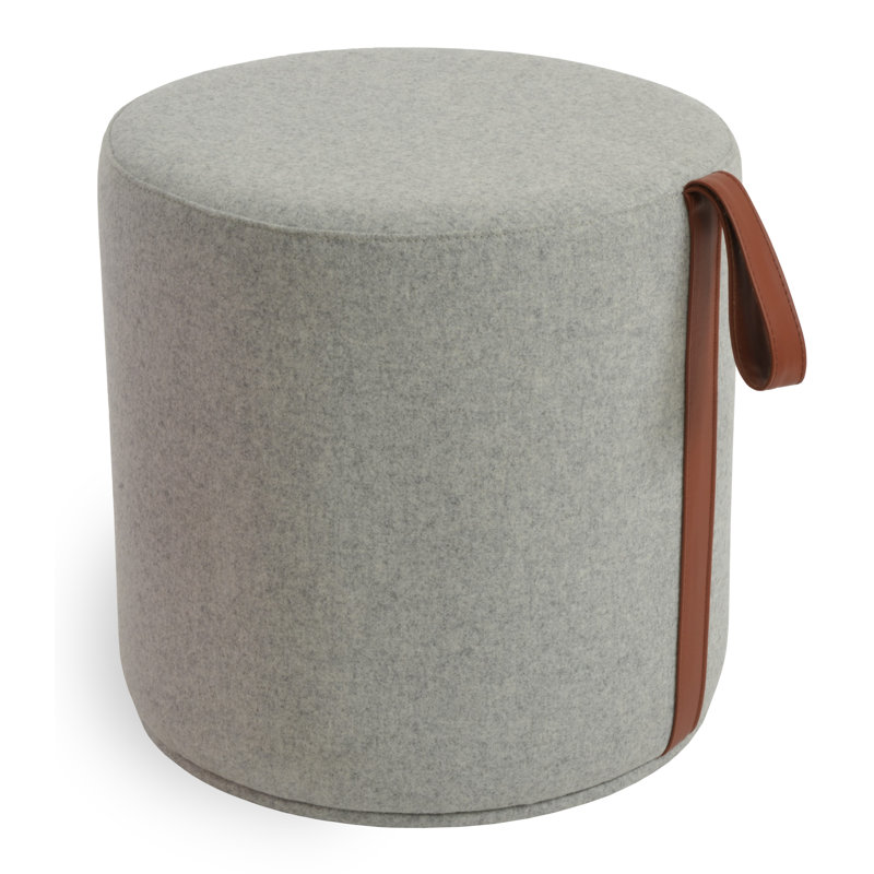Celine Pouf With Handle, Silver Wool