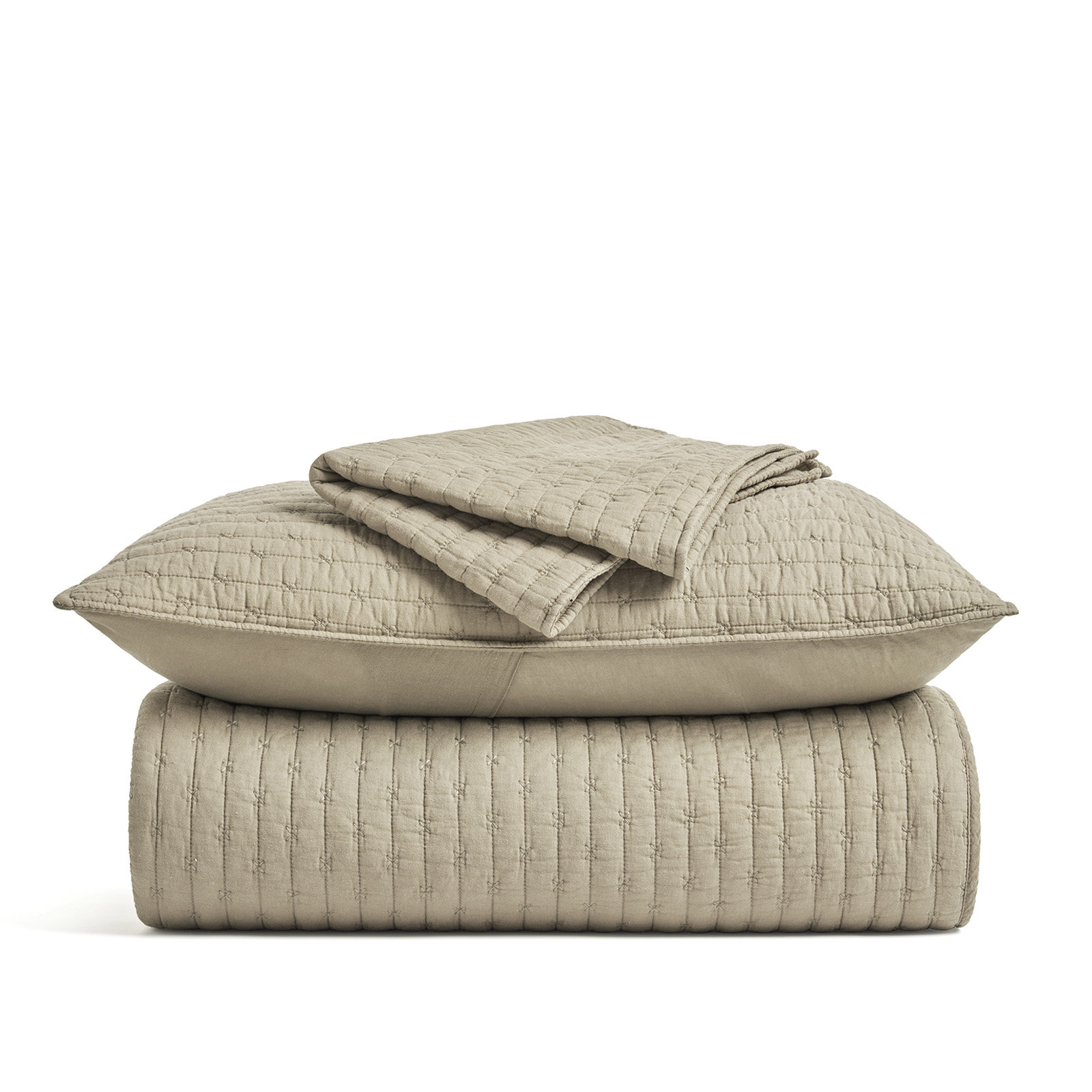 Cross Stitch Cotton Quilt set, Queen, Khaki Tan