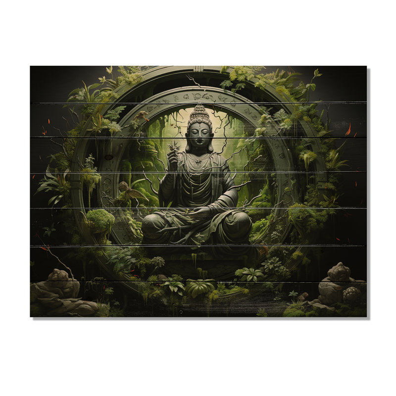 «Stamata Buddhism Sacred Mantra I» sur bois, H 10 po x l 20 po x P 0,78 po