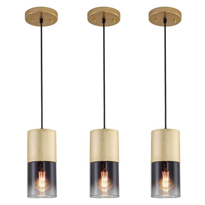 Ensemble de 3 luminaires suspendus modernes Grishilde pour îlot de cuisine, Noir et or