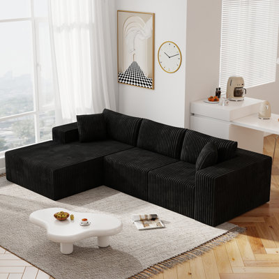 Canapé modulaire en velours côtelé modulaire sans cadre 110 po avec méridienne en L, siège profond, aucun assemblage requis, canapé de salon moderne