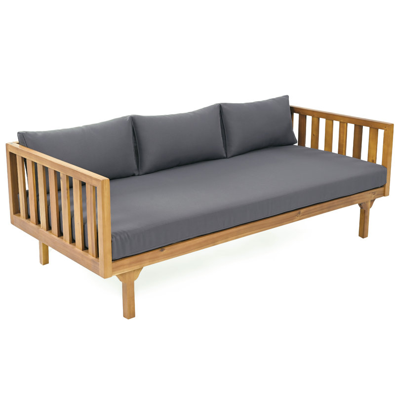 Daybed In Dark Gray - Wood, Slat Seat Back, Water- Cushion Covers, 68.05In W X 31.48In D 24.1In H 3 Panels, Liners, 68.05W 31.48D 24.1H