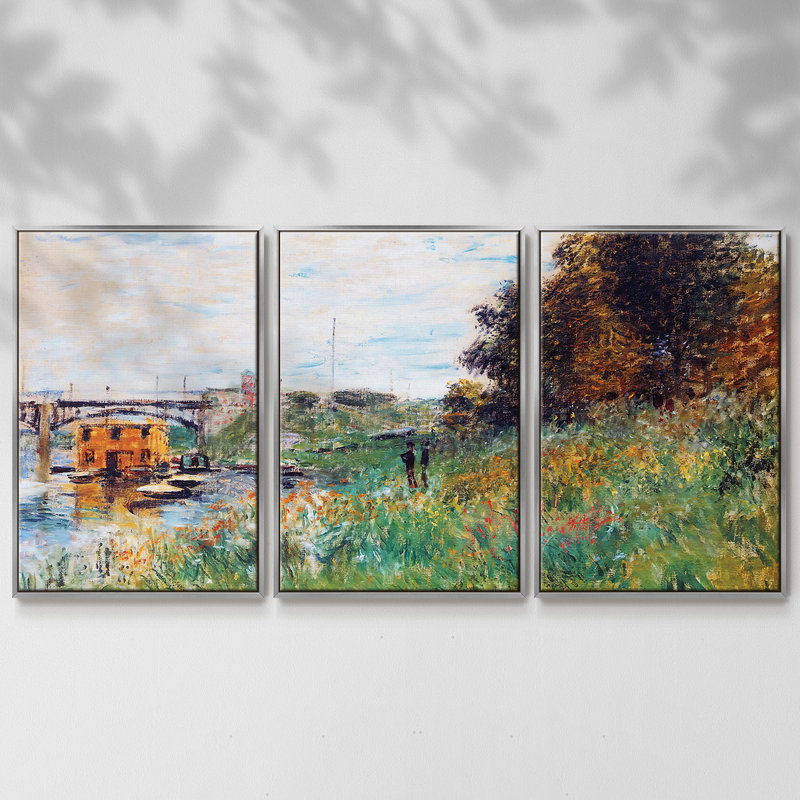Les berges de la seine au pont d'Argenteuil, 1874 3 pièces, Argent, H 24 po x l 48 po x P 2 po