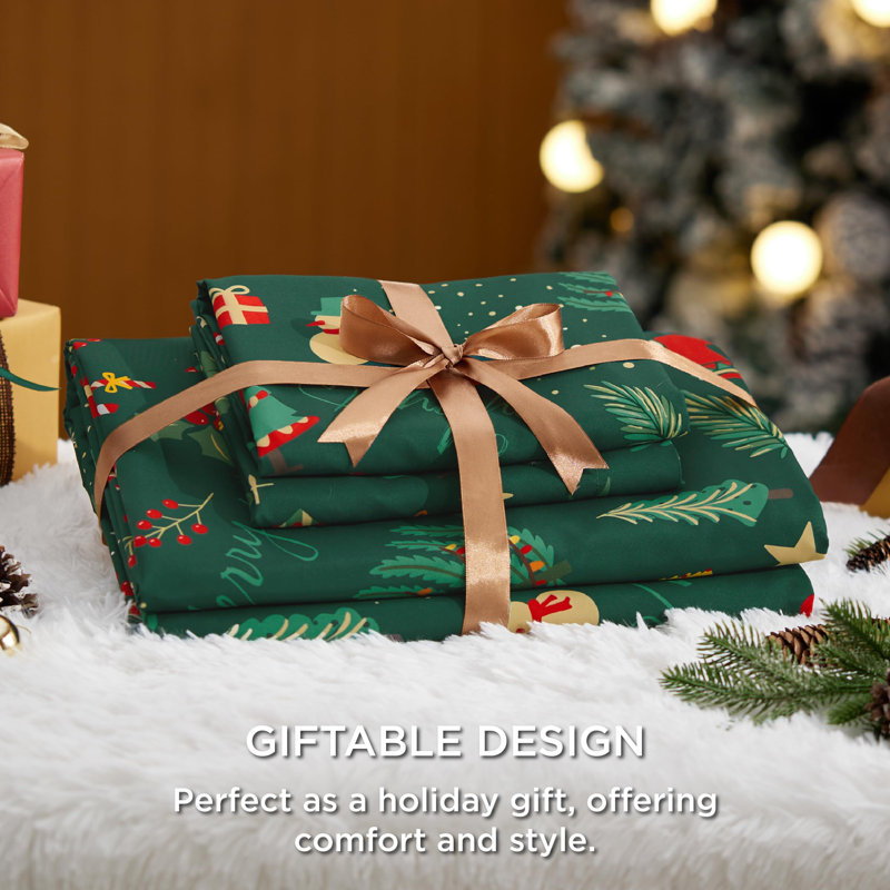 Housse de couette Litsure de Noël pour lit simple - Collection de literie de Noël pour enfants avec un motif festif, comprend 1 housse de couette et 1 taie décorative (simple, motif cadeau)