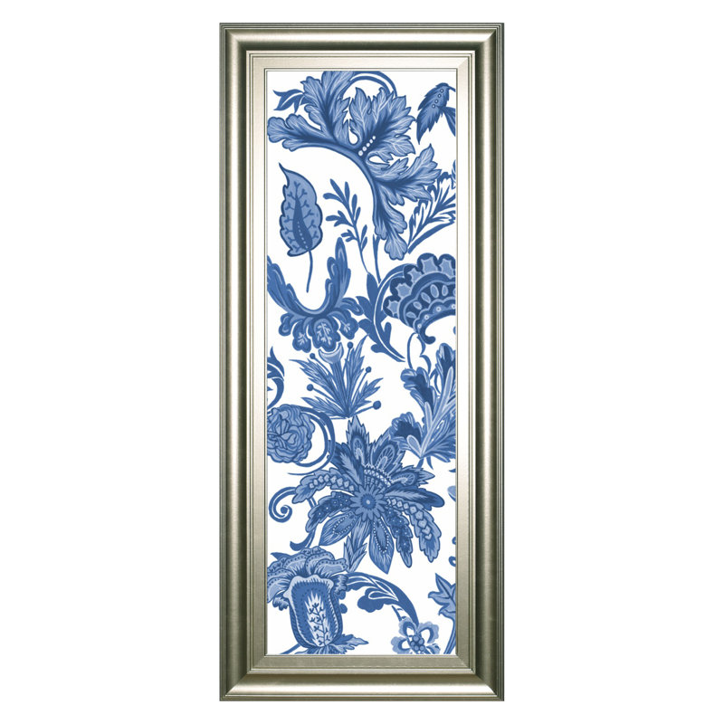 Art mural Indigo Chintz V - 18 po x 42 po - Cadre argenté