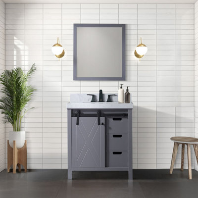 Dark Grey Bath Vanity 30 In. W X 22 In. D, Carrara Marble Countertop And Faucet Set