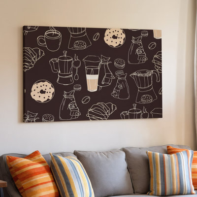 Canvas Create A Seamless Pattern Featuring An Array Of Coffee Related Wall Art Elements Including A Classic Espresso Maker A Steaming Canvas Wall Art