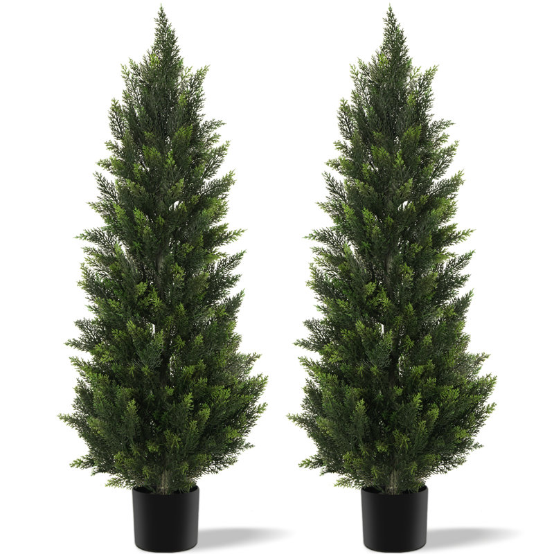 Artificial Cedar Tree in Nursery Pot for Front Porch Garden Home Office Christmas Decor, 2PCS, 120cm