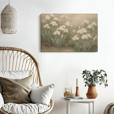 1pc Framed Canvas Wall Art Prints Poster, Soft Iris Floral Field Vintage Garden Wildflower Art Posters Canvas Print Painting for Living Room Bedroom Office Bathroom Dorm Home Decor, Ready To Hang