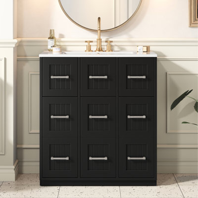 Armoire de salle de bain 30 po, lavabo encastré, tiroirs coulissants, conception pratique, meuble-lavabo Essentials, charnières à fermeture en douceur, rangement, articles