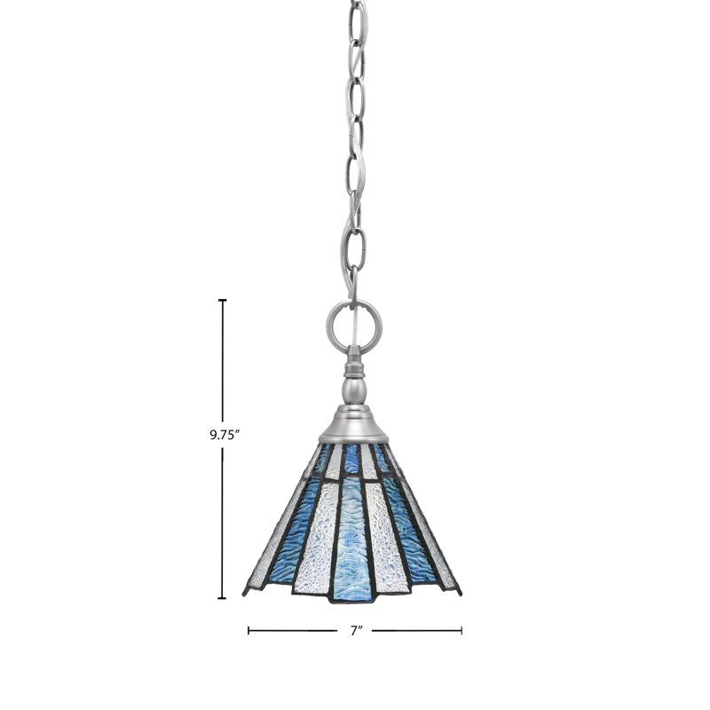 Mini-luminaire suspendu à chaîne avec verre d'art 7 "Sea Ice, Nickel brossé