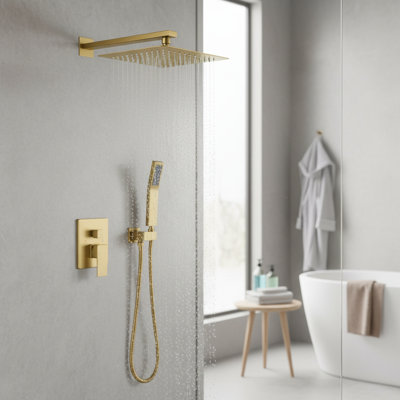 Système de douche de pluie mural de 12 pouces avec pomme de douche à main et valve brute