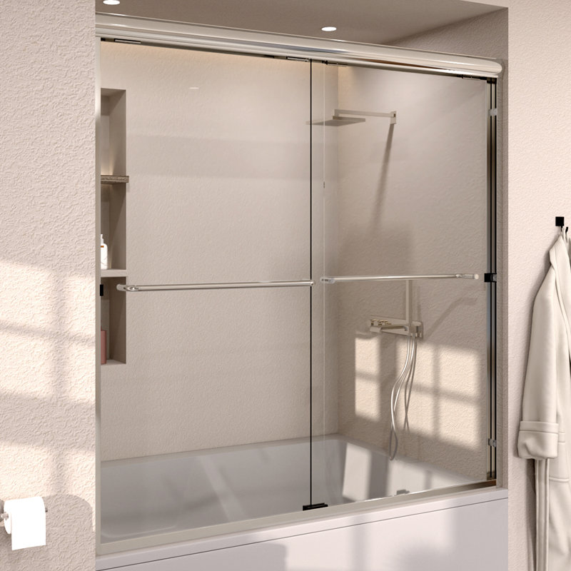 Nesso 60 In. W X 56 In. H Sliding Framed Bathtub Door And Transparent Glass in Chrome, Chrome
